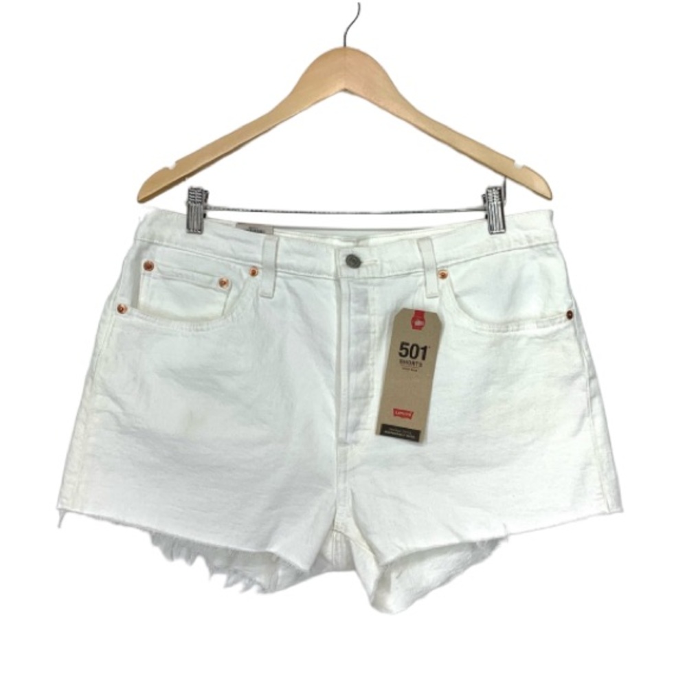 Levi’s High Rise 501 Button Fly Off White Raw Hem Denim Jean Shorts Nwt Size 34